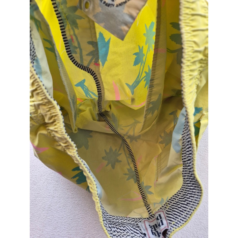 Party Pants Mens Yellow Palm Tree Retro Print Swim Trunks Board Shorts Size L - Picture 12 of 16